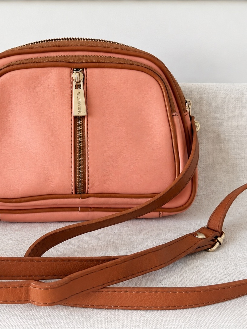 Valentina Coral Crossbody Bag with Brown Trim
